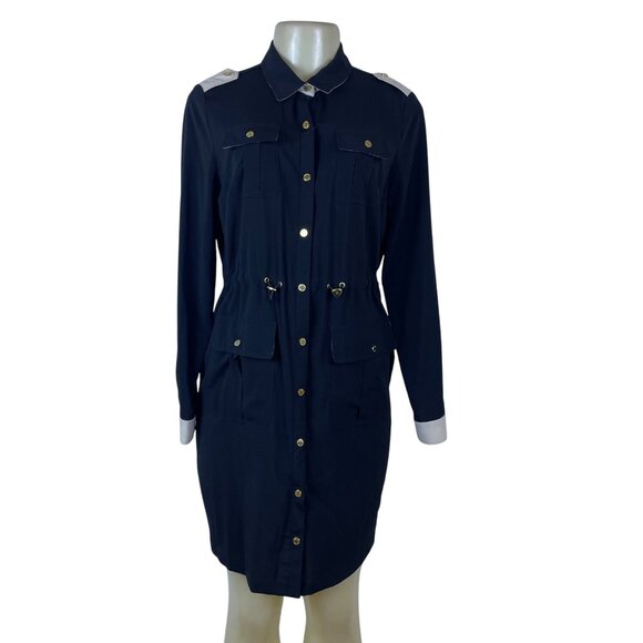 Calvin Klein Women's Black Dress Snap Button Waist Accents Size 10P - Picture 1 of 10